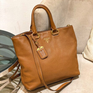 Prada Cafee Vitello Daino Tote Bag