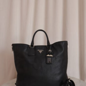 Prada Black Vitello Daino Side Zip Tote Large Bag