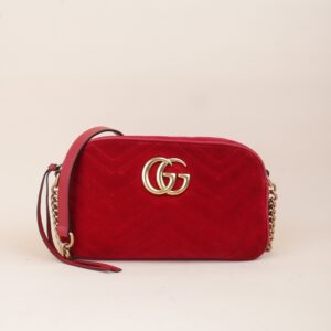 Gucci Red GG Velvet Marmont Small Crossbody Bag