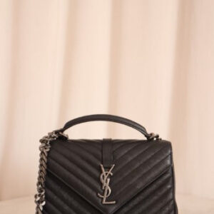 YSL Black College Medium Top Handle Crossbody Bag