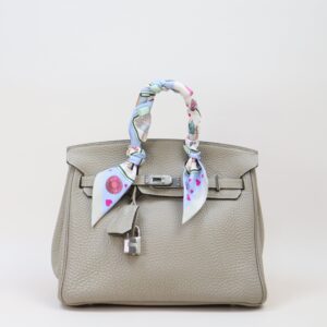 Hermes Gris Tourterelle Birkin 25 Bag with Twilly