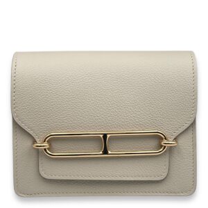 Roulis Slim Gris Perle Wallet in Evercolor, Permabrass hardware