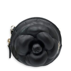 Camelia Black Clutch in Lambskin, Gold hardware