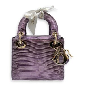 Lady Dior Mini 17cm Metallic Lilac Top Handle Bag in Lizard, Gold hardware