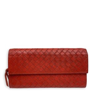 Intrecciato Long Orange Wallet in Nappa Leather, Silver hardware
