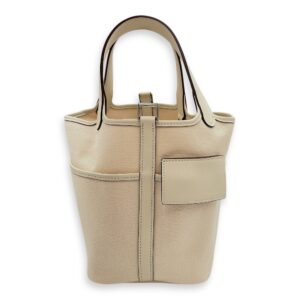 Picotin Pocket 18 Nata/Ecru in Swift/Toile, Palladium hardware