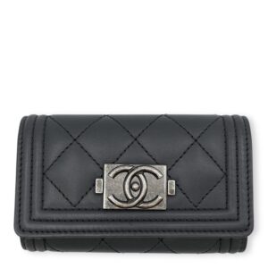 Le Boy Grey Key Pouch in Lambskin, Ruthenium hardware