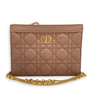 Cannage Caro Zip Pouch Beige Chain Bag in Lambskin, Gold hardware