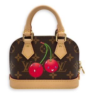 Alma LV x TM Cherry Nano Brown Monogram Top Handle Bag in Coated Canvas, Gold hardware