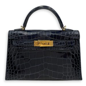 Sellier Kelly 20 Blue Sapphire in Shiny Alligator, Gold hardware