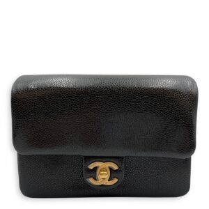 CC Flap Mini Black Crossbody Bag in Calfskin, Gold hardware