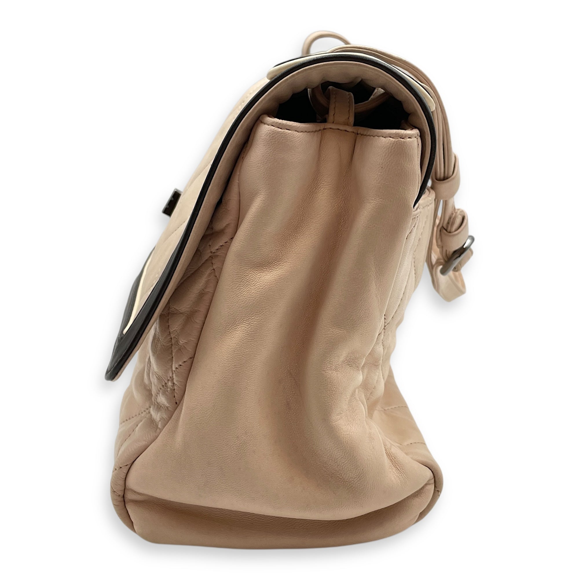 Two Tone Mademoiselle Lock Flap Beige Sholder bag in Lambskin, Silver hardware - Image 5