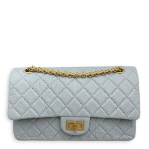 Reissue 2.55 Blue Double Flap Bag in Distressed Leather, Gold hardware