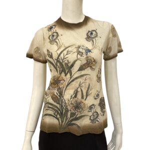 S/S Brown Floral T-shirt XS Brown Ready-To-Wear in Cotton