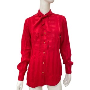 Striped Neck Scarf Detail Shirt 38 Red Ready-To-Wear in Silk, Gold hardware