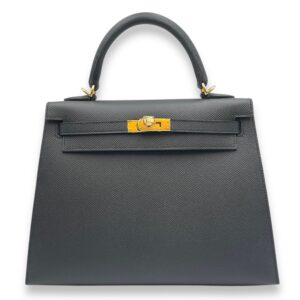 Sellier Kelly 25 Black in Epsom, Gold hardware