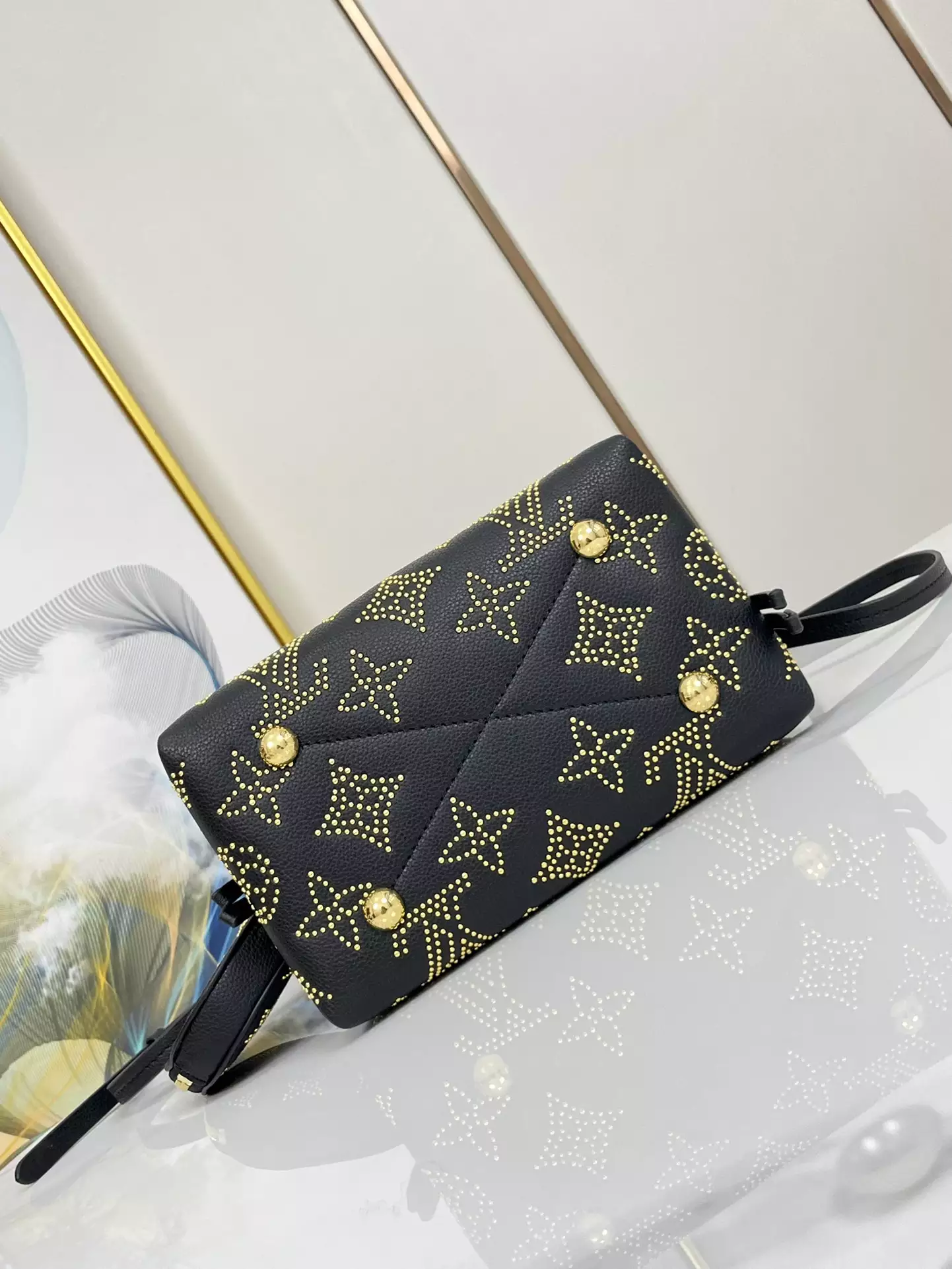 Bella Bucket Bag Monogram Gold Lamination Black Leather - Repbags.ru - Image 6