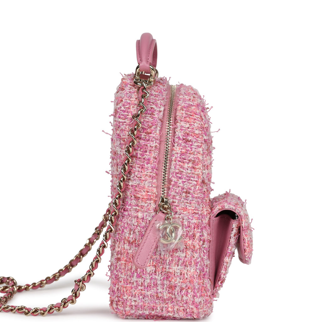 Chanel Mini Phone Holder Backpack with Chain Pink Multicolor Tweed Light Gold Hardware - Image 4