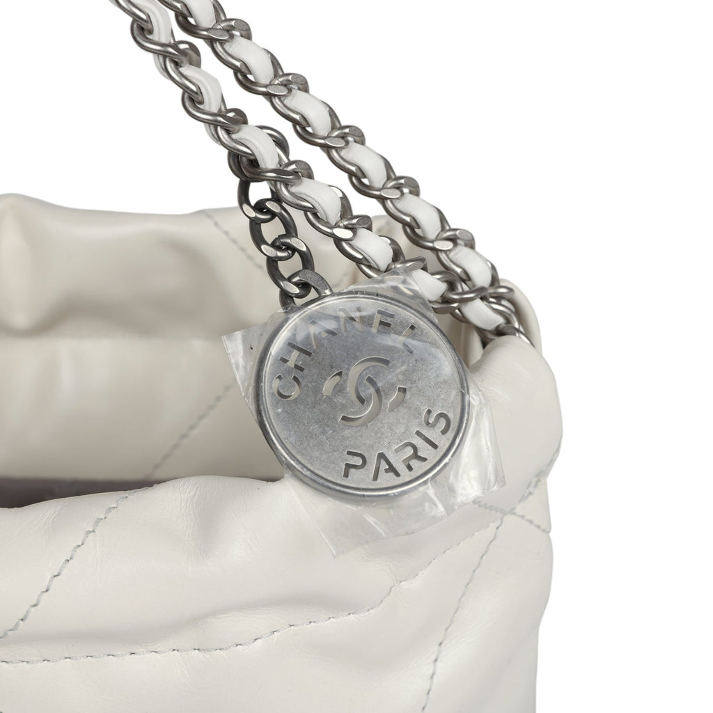 Chanel Mini 22 Bag White and Silver Ombre Metallic Calfskin Silver Hardware - Image 7