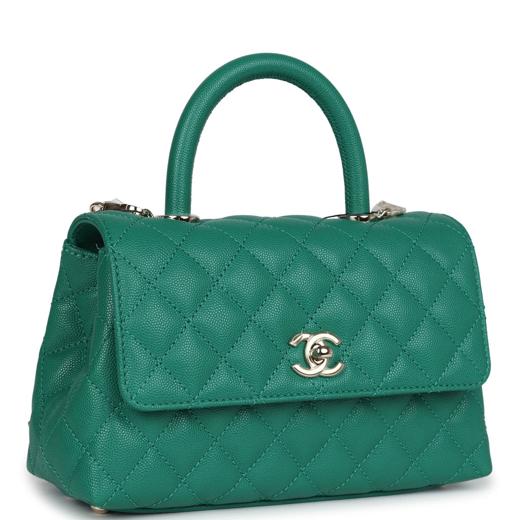 Chanel Small Coco Top Handle Flap Bag Dark Green Caviar Light Gold Hardware - Image 3
