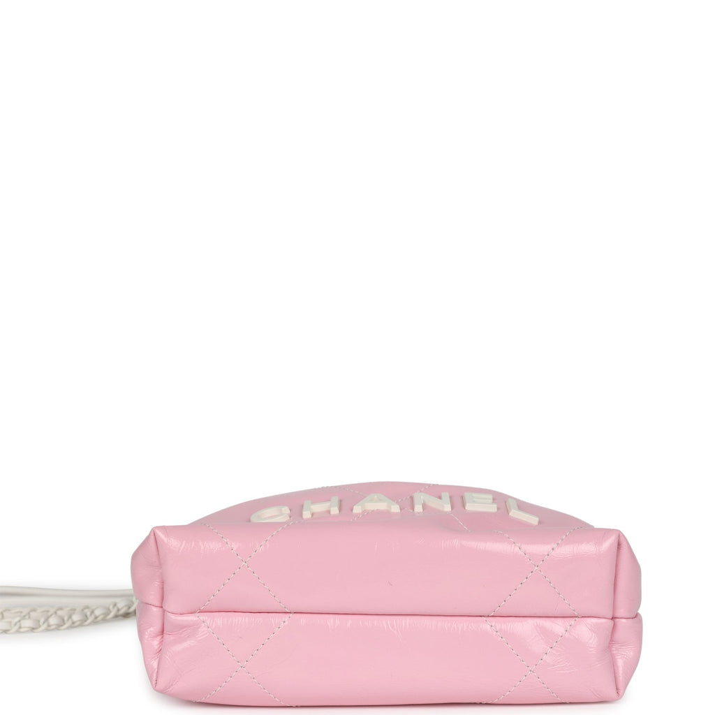 Chanel Mini 22 Bag Pink and White Ombre Calfskin Lacquered Metal Hardware - Image 9
