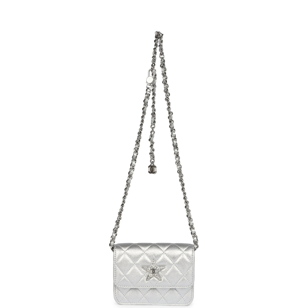 Chanel Crystal CC Walk Of Fame Clutch on Chain Silver Metallic Goatskin Silver Hardware - Image 8