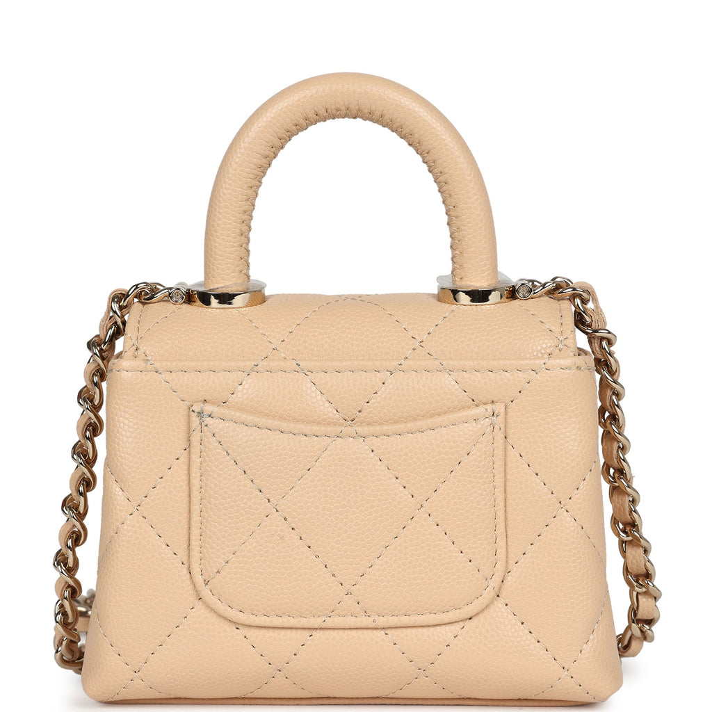 Chanel Nano Coco Top Handle Flap Bag Light Beige Caviar Light Gold Hardware - Image 5