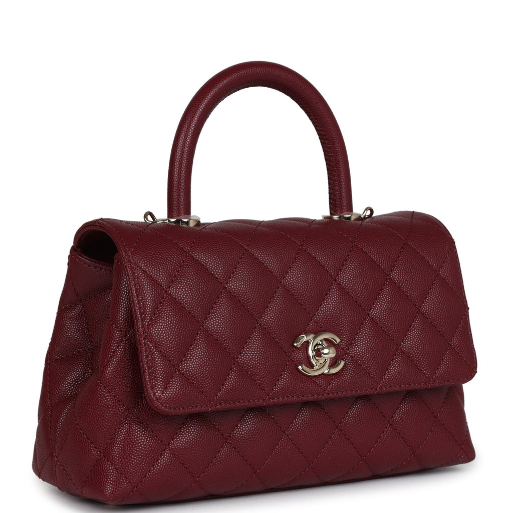 Chanel Small Coco Top Handle Flap Bag Burgundy Caviar Light Gold Hardware - Image 3