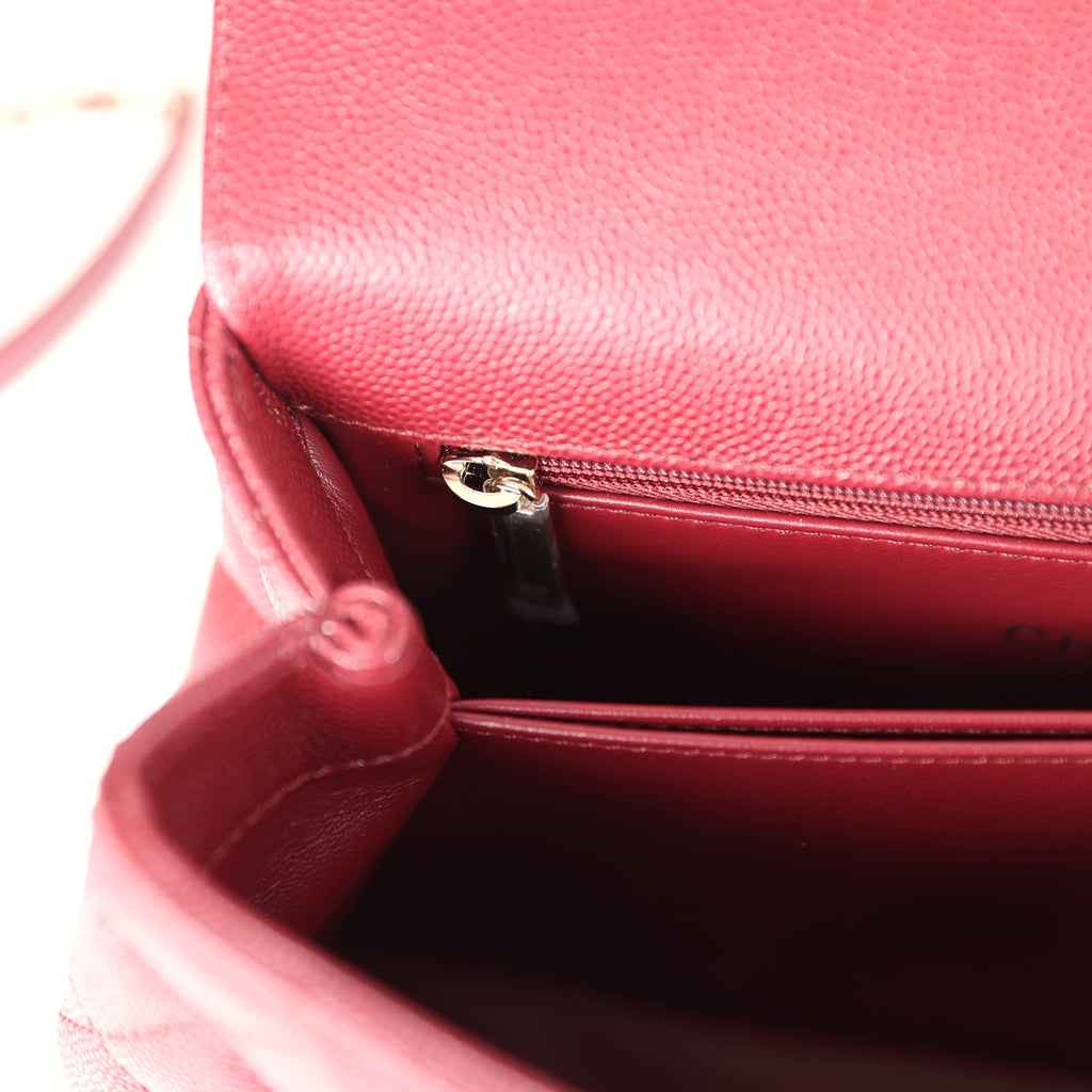 Chanel Small Coco Top Handle Flap Bag Burgundy Caviar Light Gold Hardware - Image 10