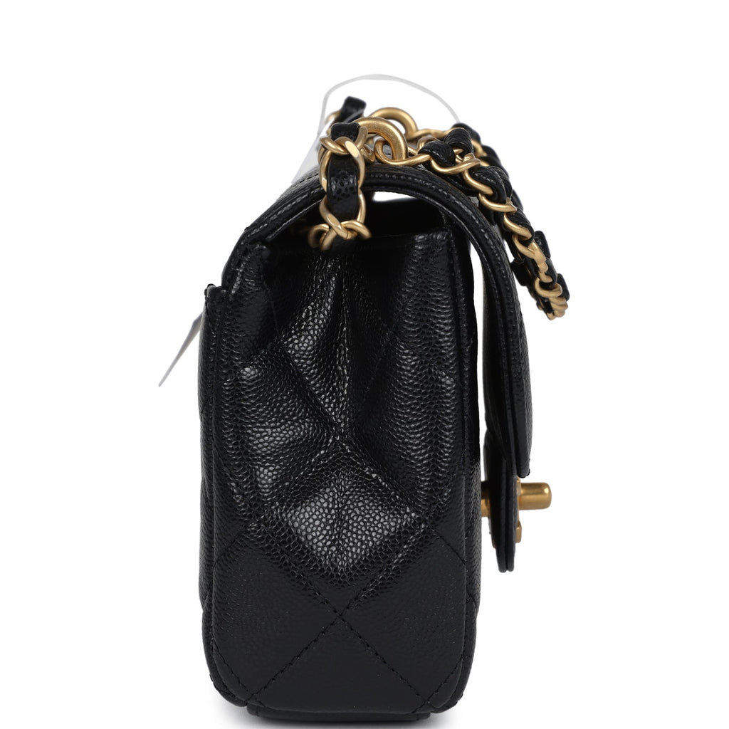 Chanel Mini Top Handle Flap Bag Black Grained Calfskin Brushed Gold Hardware - Image 6