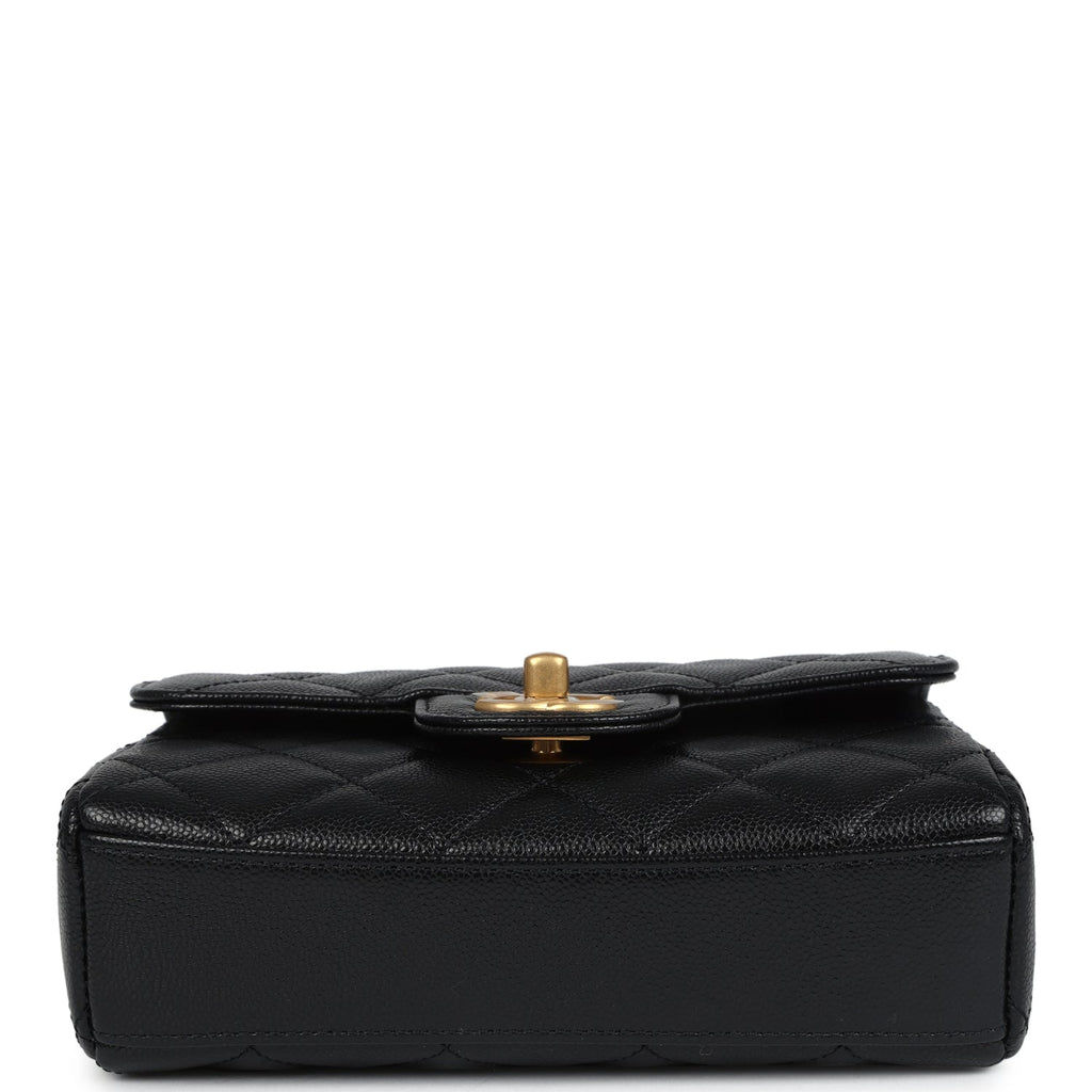 Chanel Mini Top Handle Flap Bag Black Grained Calfskin Brushed Gold Hardware - Image 8