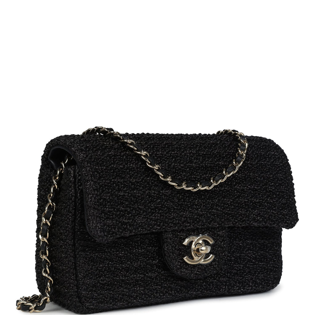Chanel Mini Summer Nights Flap Bag Black Woven Patent Leather Light Gold Hardware - Image 3