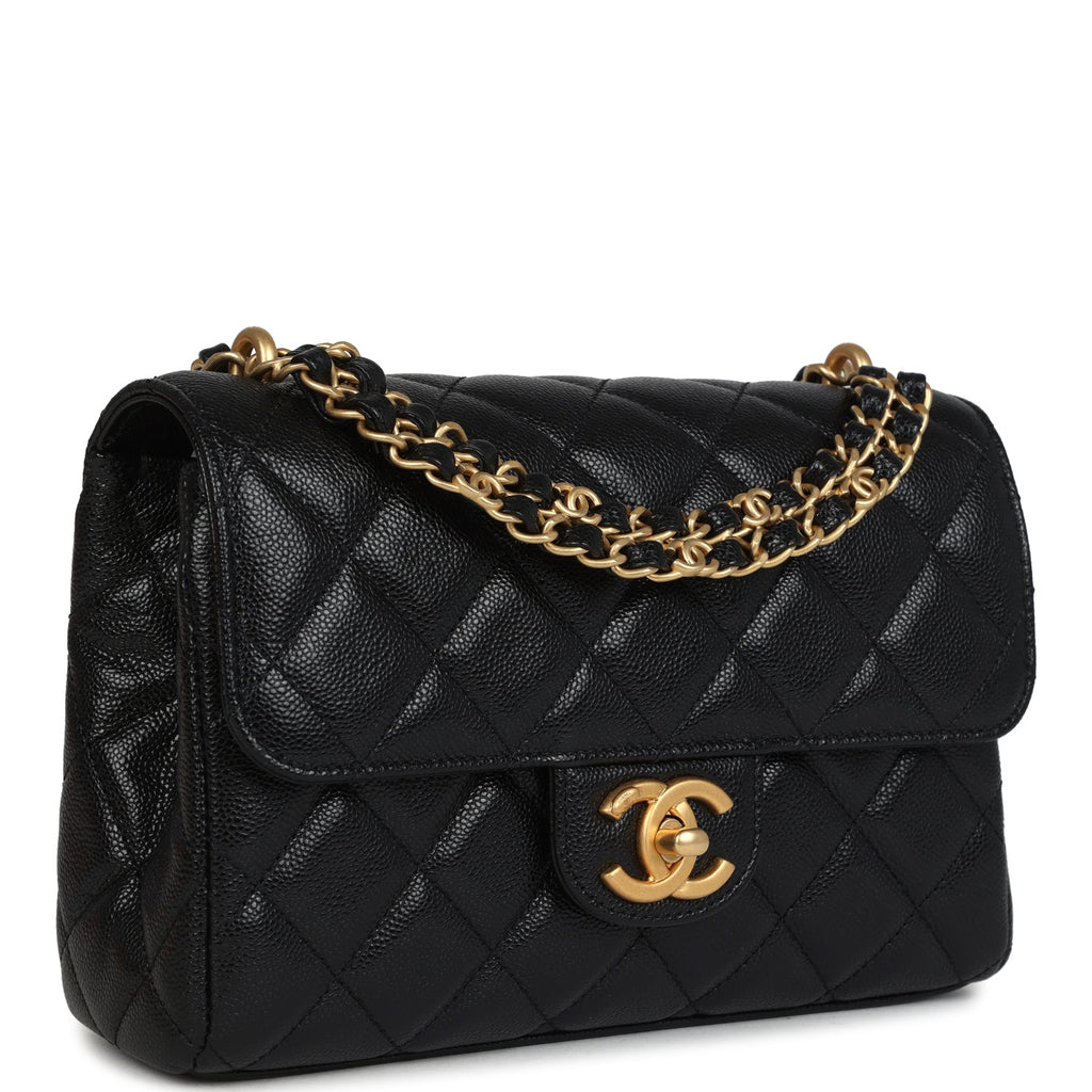 Chanel Small Top Handle Flap Bag Black Shiny Grained Calfskin Brushed Gold Hardware - Image 3