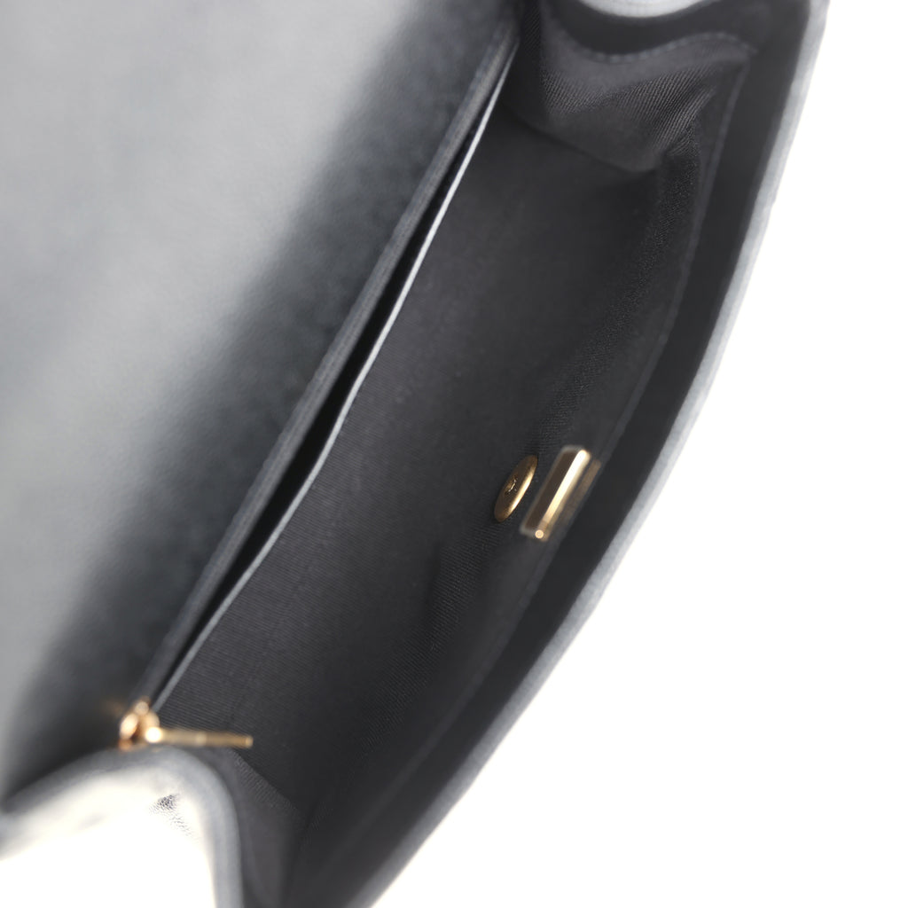 Chanel Small Top Handle Flap Bag Black Shiny Grained Calfskin Brushed Gold Hardware - Image 10