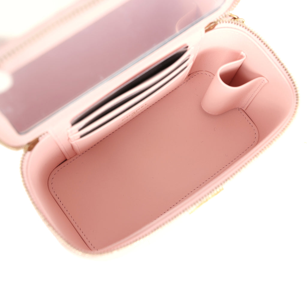 Chanel Small CC Vanity Case Light Pink Caviar Faux Pearls Brushed Gold Hardware - Image 11