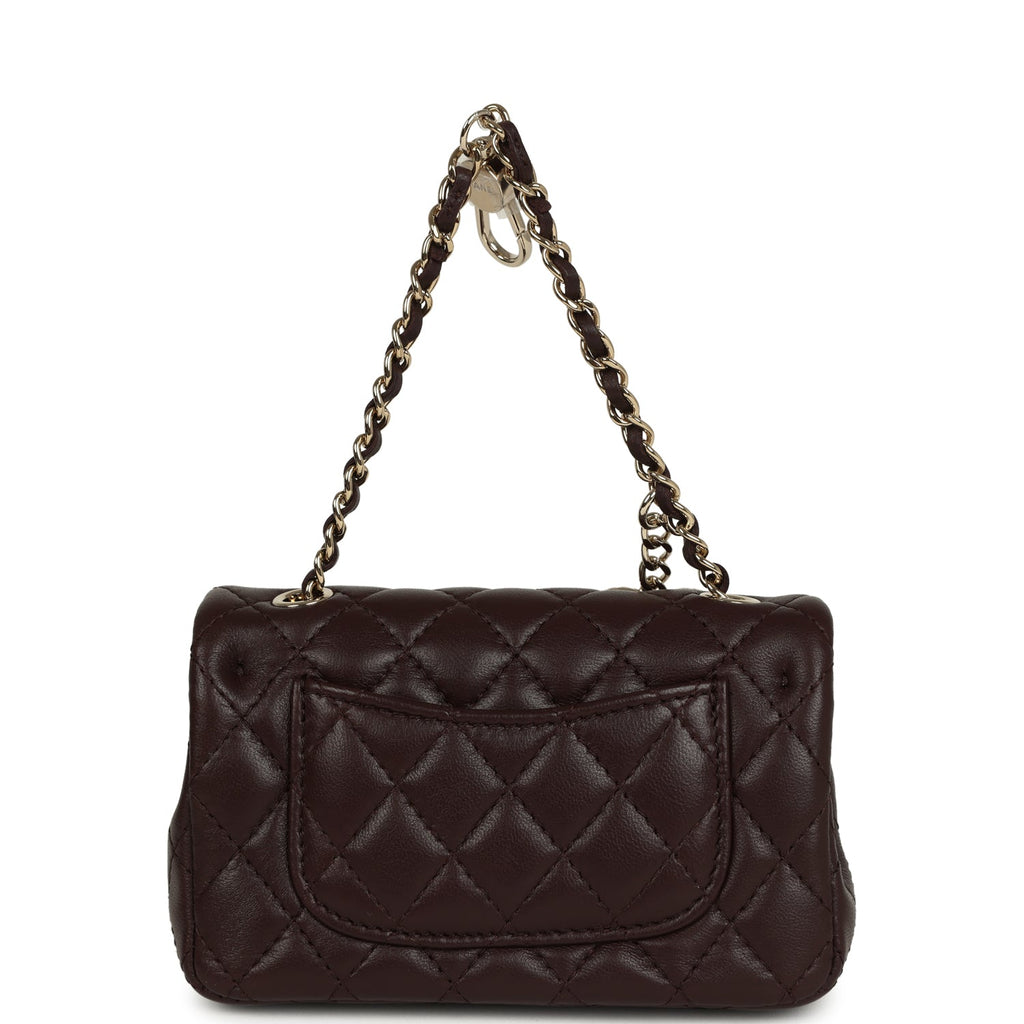 Chanel Nano Classic Double Flap Bag Charm Dark Brown Lambskin Light Gold Hardware - Image 5
