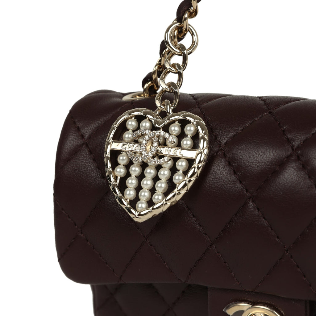 Chanel Nano Classic Double Flap Bag Charm Dark Brown Lambskin Light Gold Hardware - Image 7