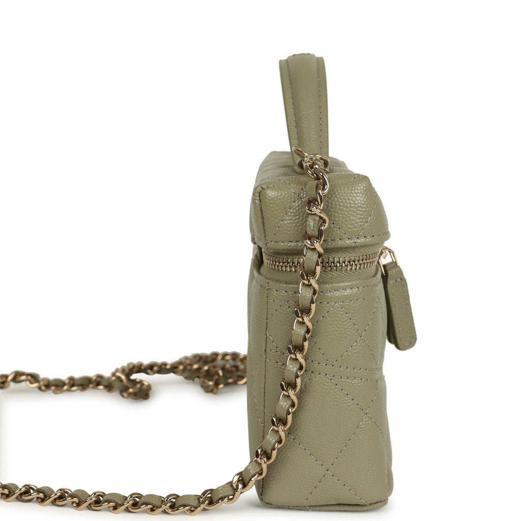 Chanel Trendy Top Handle Long Vanity Case with Chain Khaki Caviar Light Gold Hardware - Image 4