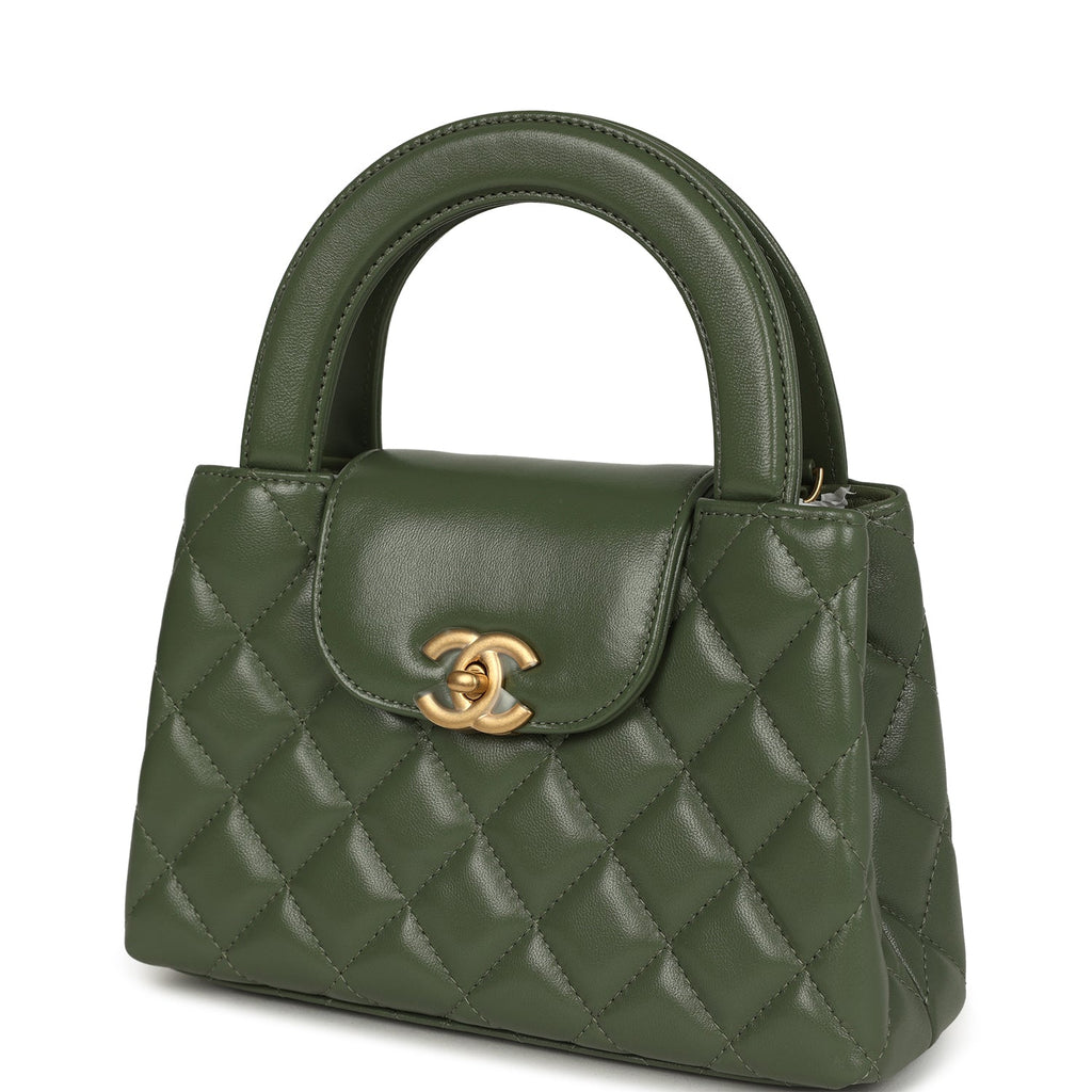 Chanel Small Kelly Shopper Khaki Shiny Aged Calfskin Brushed Gold Hardware - Image 6