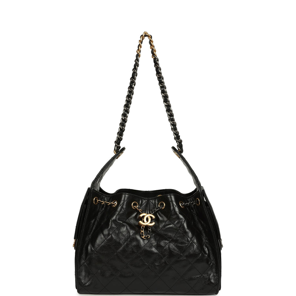 Pre-owned Chanel Small 25 Hobo Bag Black Shiny Crumpled Calfskin Mixed Metal Hardware - Image 7