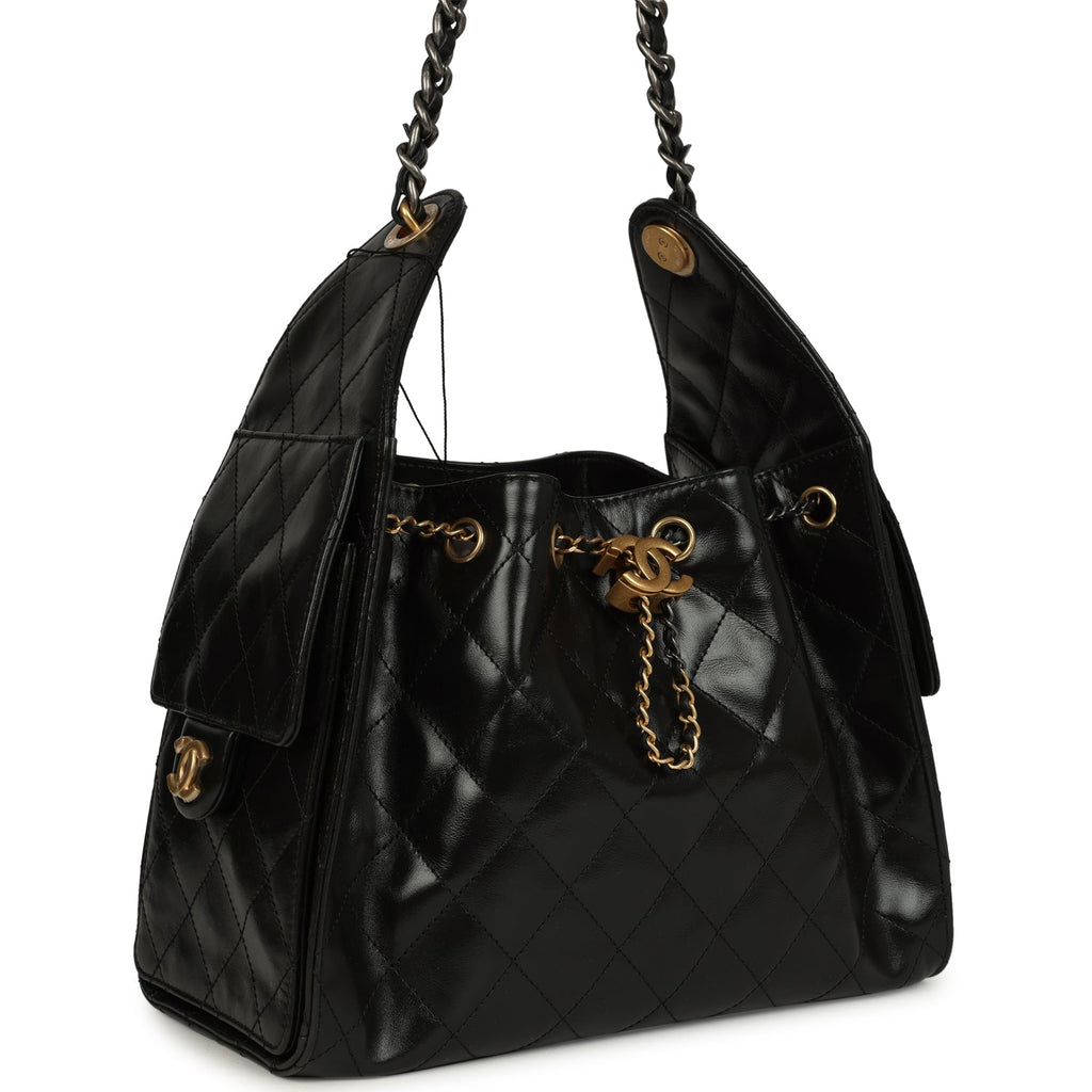 Chanel Small 25 Hobo Bag Black Shiny Crumpled Calfskin Mixed Metal Hardware - Image 3