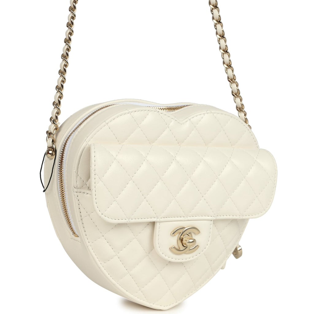 Chanel CC In Love Large Heart Bag with Chain White Lambskin Light Gold Hardware - Image 3