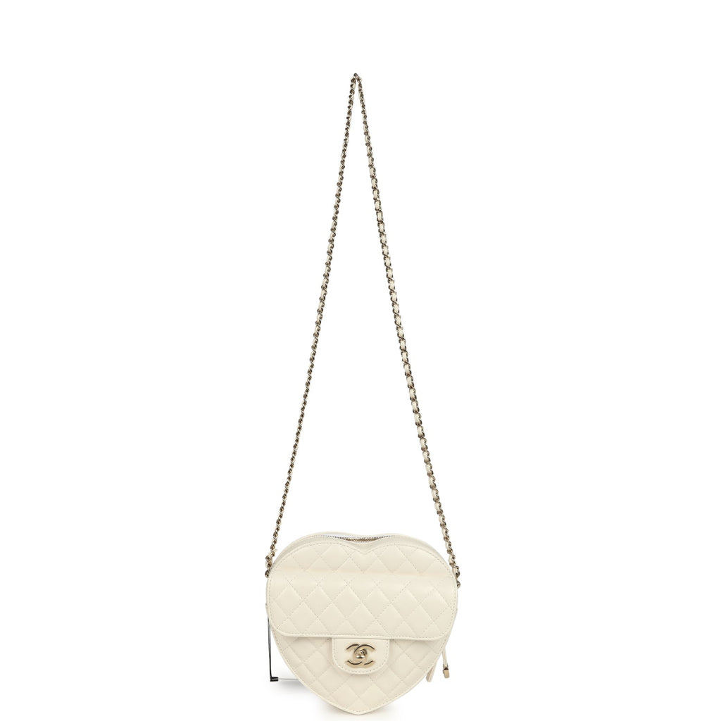 Chanel CC In Love Large Heart Bag with Chain White Lambskin Light Gold Hardware - Image 8