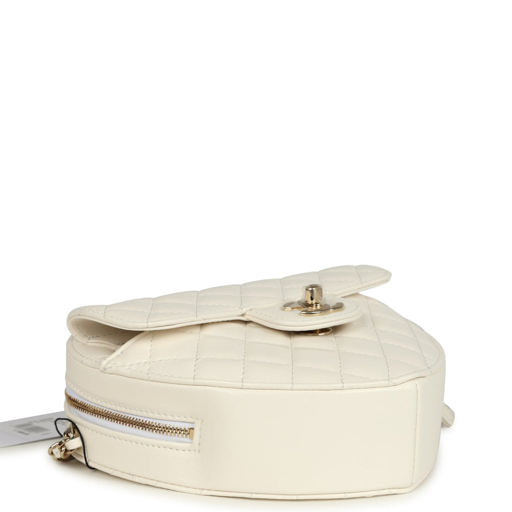 Chanel CC In Love Large Heart Bag with Chain White Lambskin Light Gold Hardware - Image 9