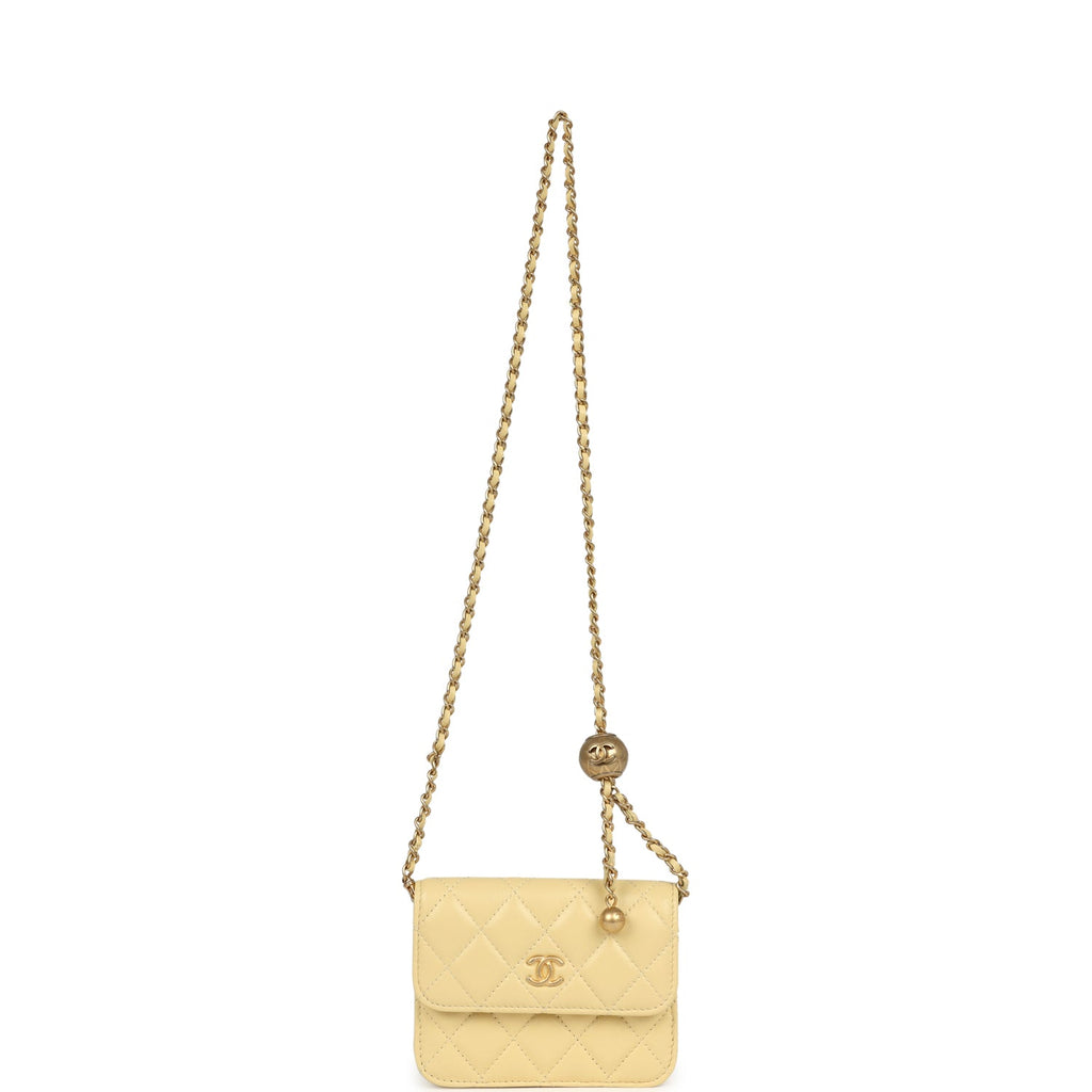 Chanel Mini Pearl Crush Belt Bag Light Yellow Lambskin Aged Gold Hardware - Image 8