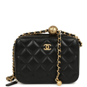 Chanel Mini Pearl Crush Clutch Bag with Chain Black Lambskin Antique Gold Hardware