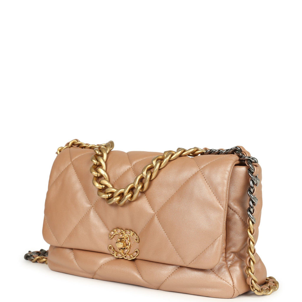 Pre-owned Chanel Large 19 Flap Bag Pearly Blush Shiny Lambskin Mixed Metal Hardware - Image 6