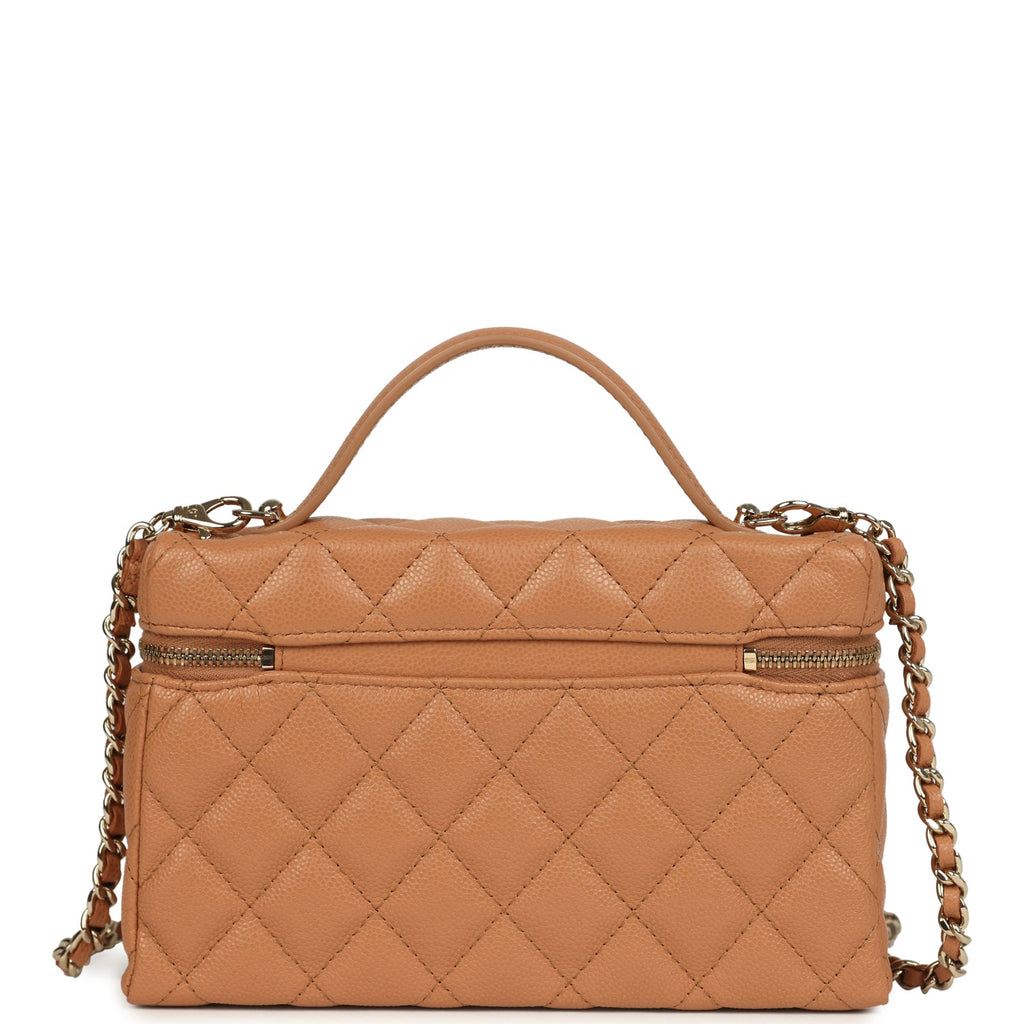 Chanel Top Handle Long Vanity Case with Chain Dark Beige Shiny Caviar Light Gold Hardware - Image 5