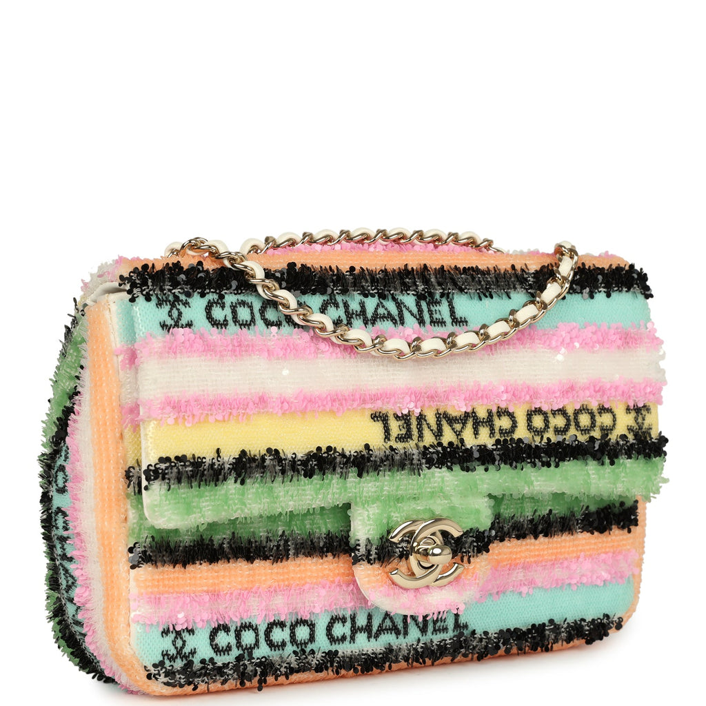 Chanel Mini Striped Coco Flap Bag Multicolor White Sequins Light Gold Hardware - Image 3