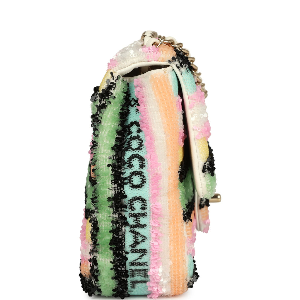 Chanel Mini Striped Coco Flap Bag Multicolor White Sequins Light Gold Hardware - Image 4